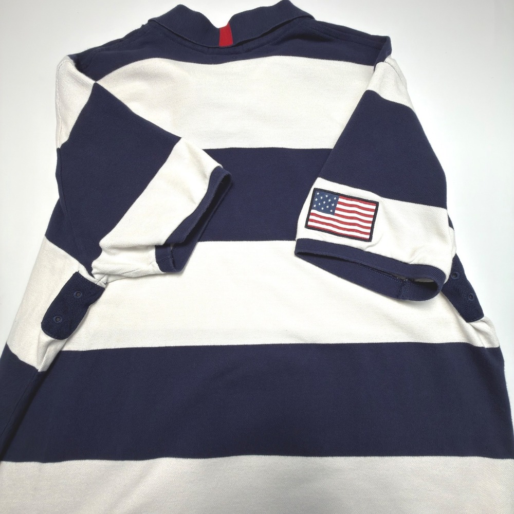 Polo Ralph Lauren Big Pony USA Flag Rugby Polo Shirt Custom Fit XXL Navy White - Picture 9 of 11